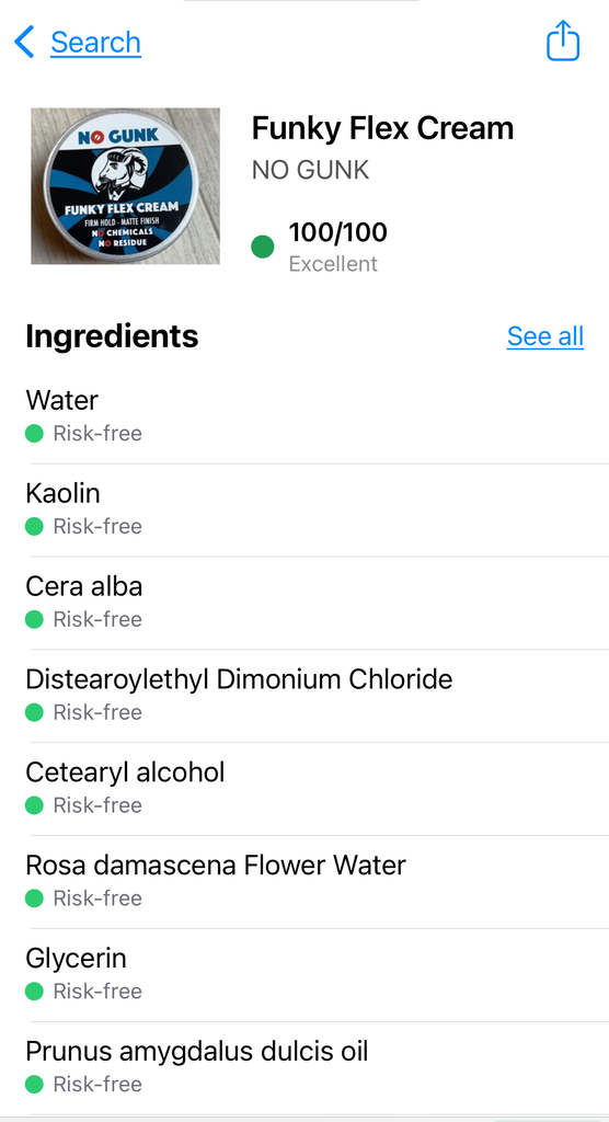 NO GUNK Funky Flex Cream natural men’s styling cream with perfect 100 Yuka score